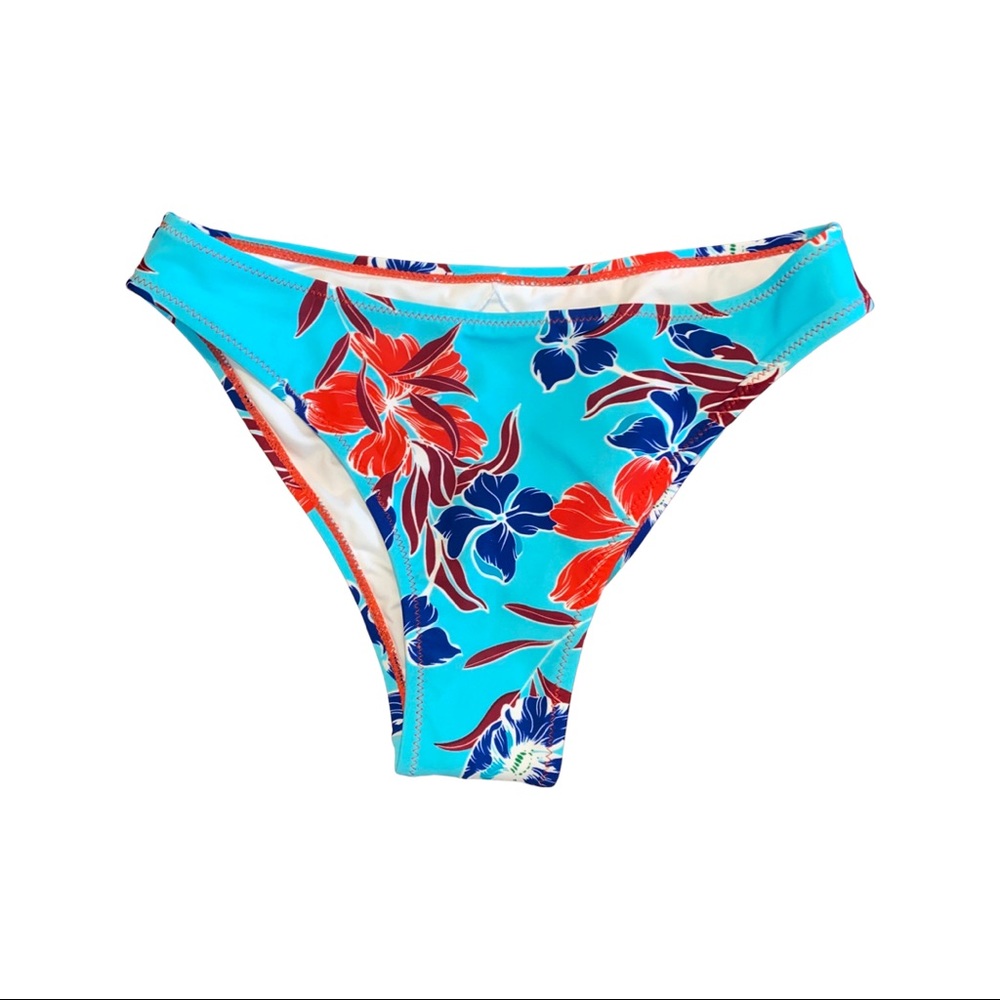 CUPSHE Bikini Bottom Blue Red Floral Small French Cut